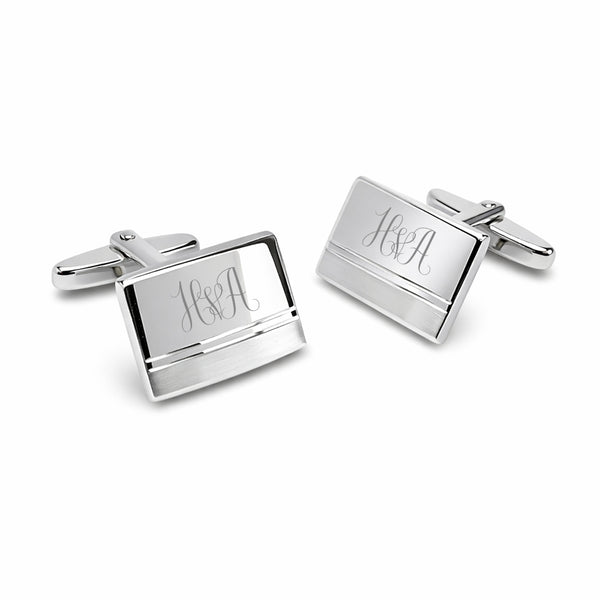 Zilveren Manchetknopen Horizontale Banen met Monogram gravure - Sterling Zilver