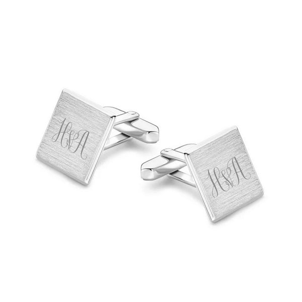 Zilveren Manchetknopen vierkant gematteerd met Monogram - Sterling Zilver
