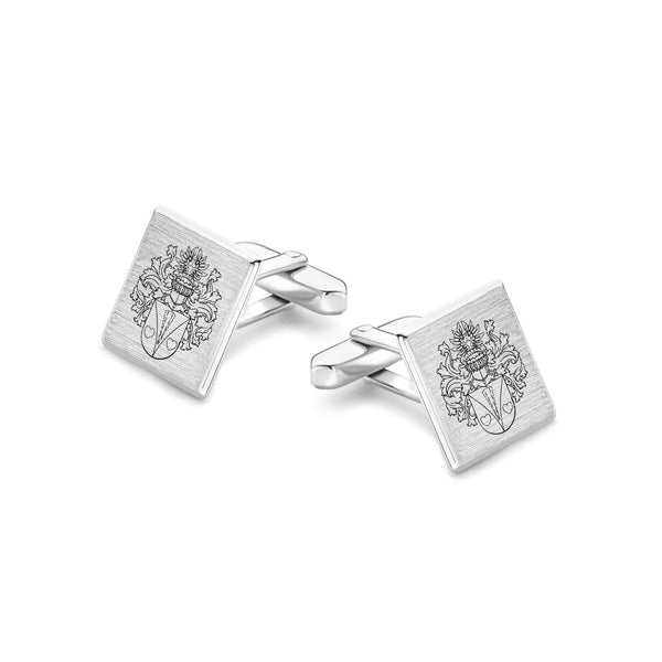 Zilveren Manchetknopen Vierkant met uw Familiewapen gravure - Sterling Zilver