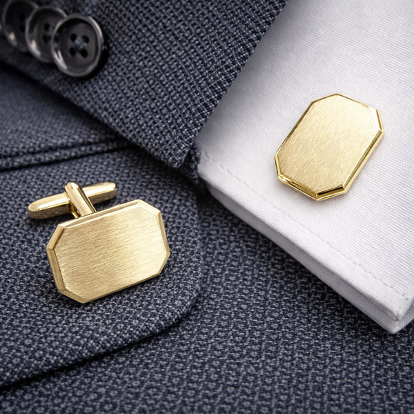 Op aanvraag - 14 Karaat Geelgouden Manchetknopen - Achthoek met Facetrand - met gravure naar keuze