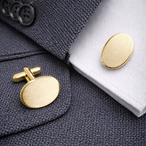 Op aanvraag - 14 Karaat Geelgouden Manchetknopen - Ovaal met een Facetrand