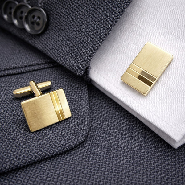 14 Karaat Geelgouden Manchetknopen - Rechthoek met staande banen