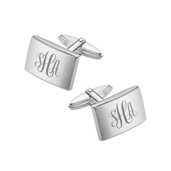 Zilveren Manchetknopen Gebolde Rechthoek met Monogram gravure - Sterling Zilver