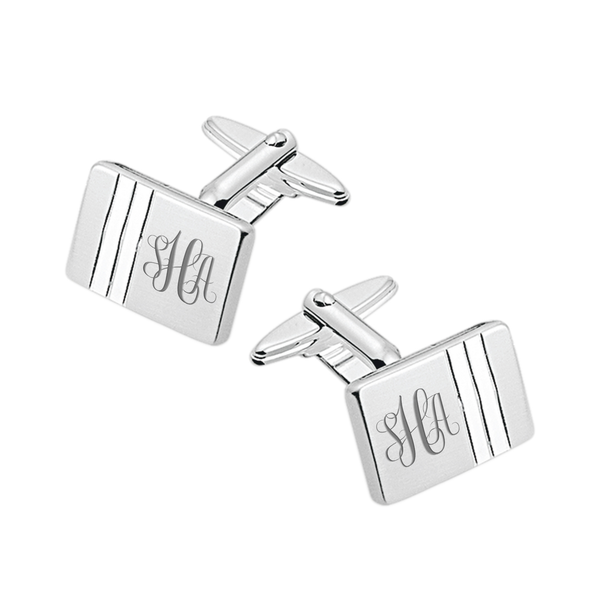 Zilveren Manchetknopen Twee banen met Monogram gravure - Sterling Zilver