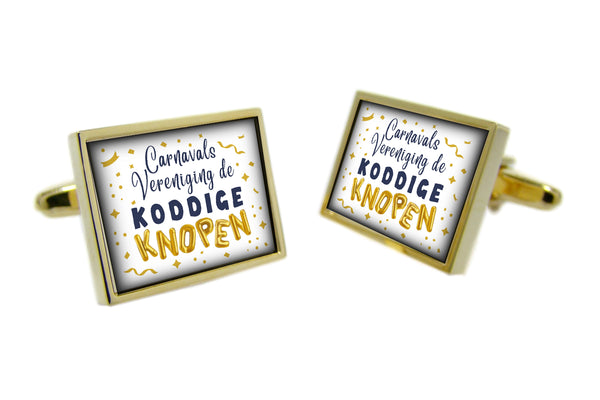 Manchetknopen Rechthoek met uw eigen Foto of Carnavalslogo | Goudkleurig