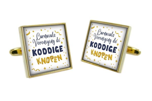 Manchetknopen Vierkant met uw eigen Foto of Carnavalslogo | Goudkleurig
