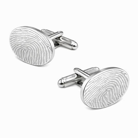 Manchetknopen Ovaal Mat met Vingerafdrukgravure - Zilverkleurig