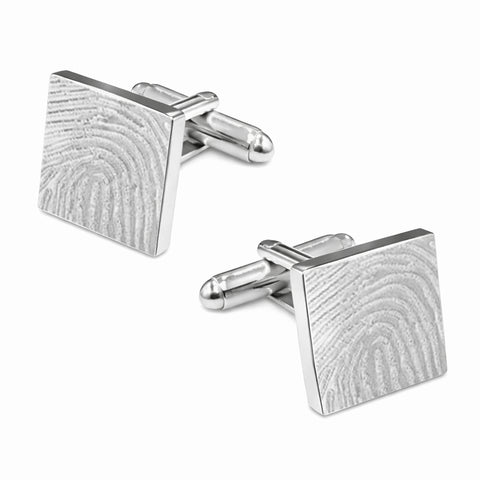 Manchetknopen Vierkant Mat met Vingerafdrukgravure - Zilverkleurig