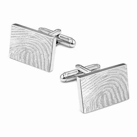 Manchetknopen Rechthoek Mat met Vingerafdrukgravure - Zilverkleurig