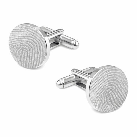 Manchetknopen Rond Mat met Vingerafdrukgravure - Zilverkleurig