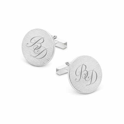 Zilveren Manchetknopen Rond met Lettergravure - Sterling Zilver