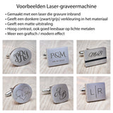 Manchetknopen met lasergravure waarbij de gravure iets donker kleurt voelbaar is