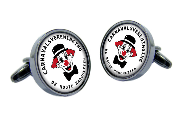 Manchetknopen Rond met Carnavalslogo of Foto | Antracietkleurig