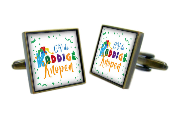 Manchetknopen Vierkant met Carnavalslogo of Foto | Donker Goudkleurig