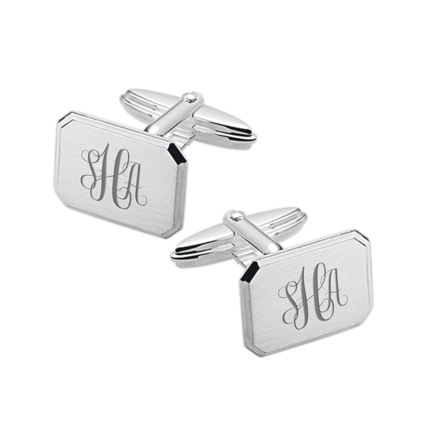 Zilveren Manchetknopen Achthoek met Monogram gravure - Sterling Zilver