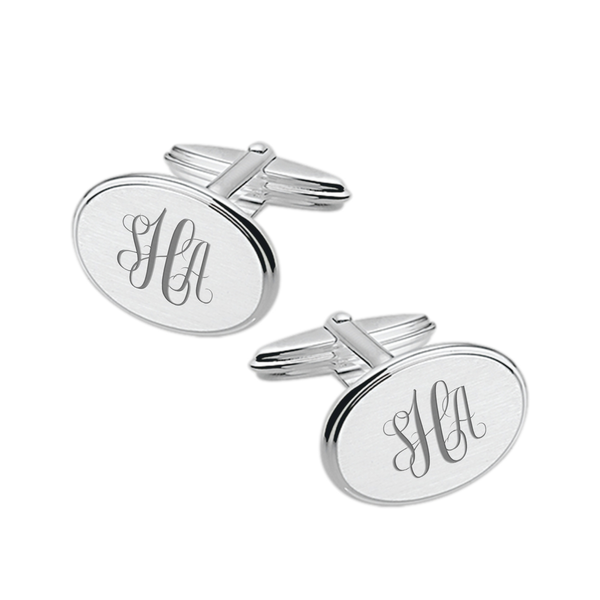 Zilveren Manchetknopen Ovaal met Monogram gravure  - Sterling Zilver
