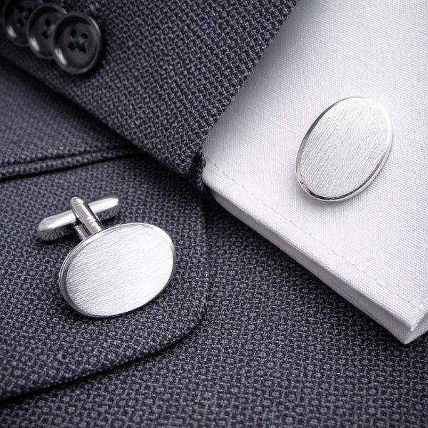 Gerhodineerd Zilveren Manchetknopen Facetrand Ovaal - Sterling Zilver