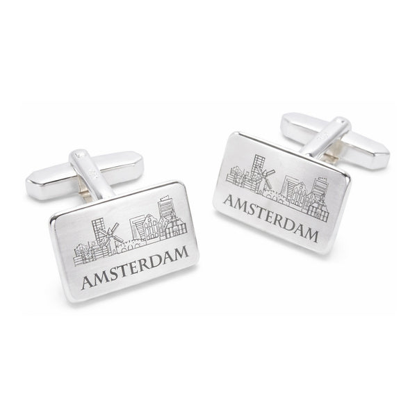 Skyline Amsterdam Manchetknopen – Echt Zilver met Lasergravure