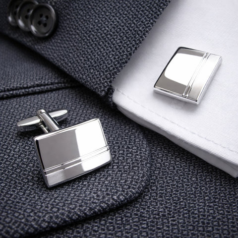 Zilveren Manchetknopen Horizontale Baan - Sterling Zilver