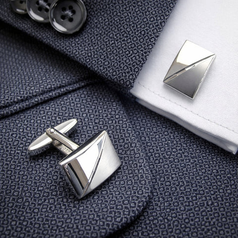 Zilveren manchetknopen Diagonale lijn - Sterling Zilver