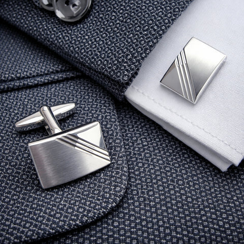 Zilveren Manchetknopen Drie Diagonale lijnen - Sterling Zilver