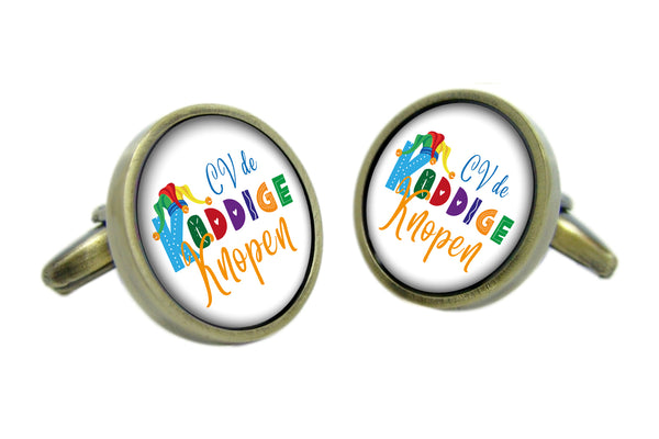 Manchetknopen Rond met Carnavalslogo of Foto | Donker Goudkleurig