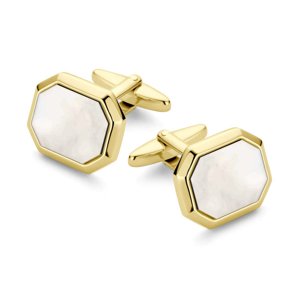 14 Karaat Geelgouden Manchetknopen - Achthoek met Parelmoer - Formaat 16,5 x 13,5 mm