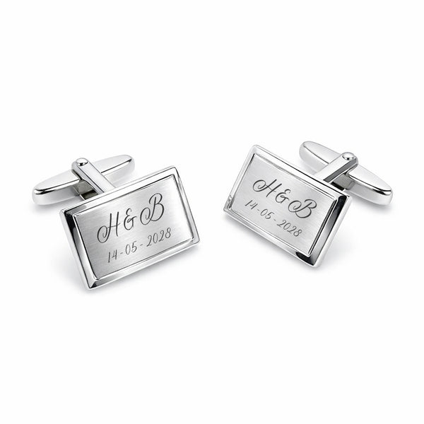 Manchetknopen Facetrand met Datum en Lettergravure - Edelstaal