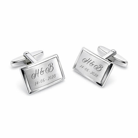Manchetknopen Facetrand met Datum en Lettergravure - Edelstaal