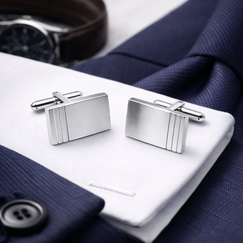 Manchetknopen drie banen met Lettergravure - Edelstaal