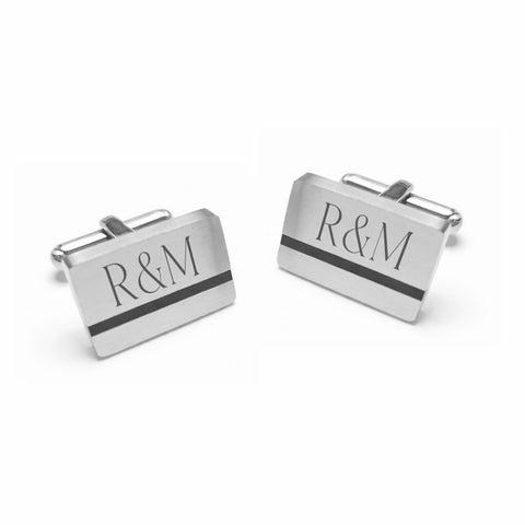 Manchetknopen black-line met Lettergravure - Edelstaal