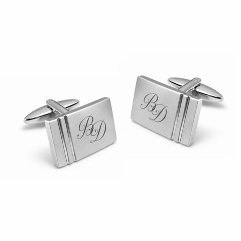 Manchetknopen Lijnen met Lettergravure - Edelstaal