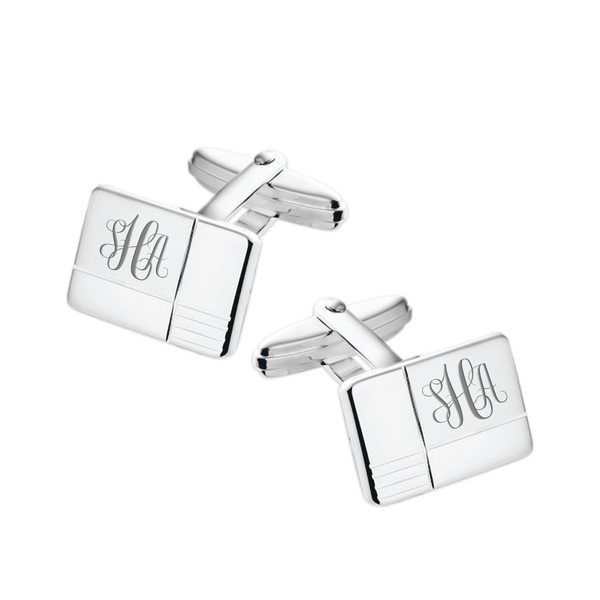 Zilveren Manchetknopen Blokdetails met Monogram gravure - Sterling Zilver
