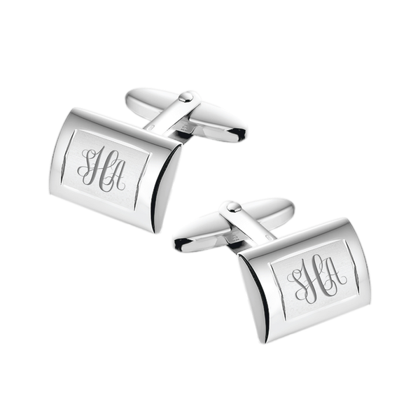 Zilveren Manchetknopen Brede Rand met Monogram gravure- Sterling Zilver