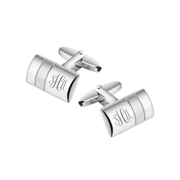 Zilveren Manchetknopen Bol met Banen met Monogram gravure - Sterling Zilver