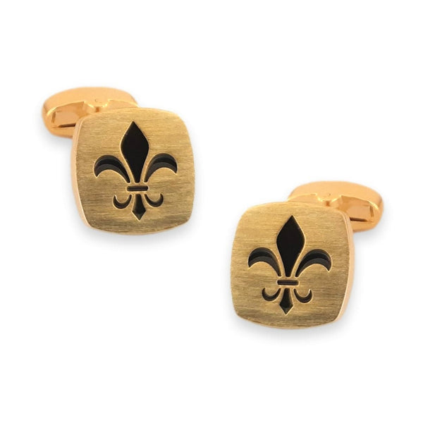 Manchetknopen Fleur-de-Lys Goudkleurig mat met zwart
