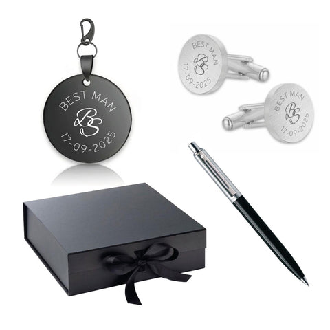 Giftbox Best Man - Manchetknopen, Sleutelhanger en Pen inclusief gravure