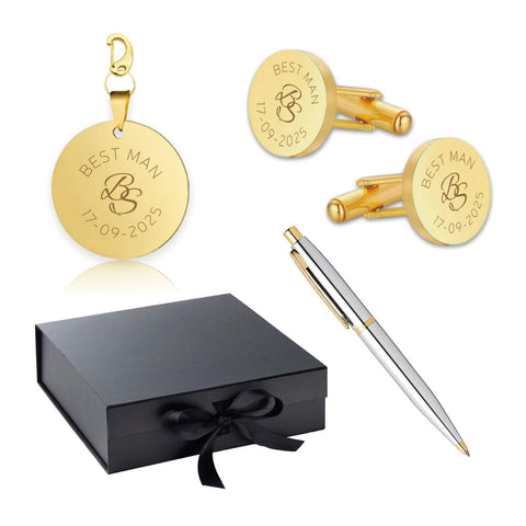 Giftbox Best Man - Manchetknopen, Sleutelhanger en Pen inclusief gravure