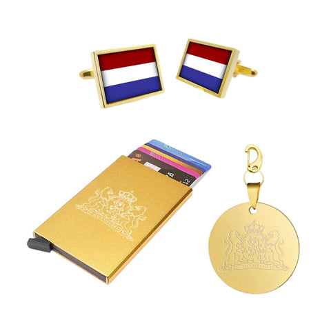 Holland 3-delige Giftset Koninklijk Goud |  Manchetknopen, Creditcardhouder en Sleutelhanger