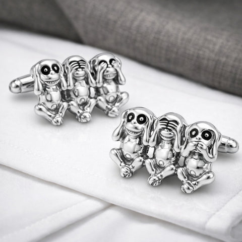 Manchetknopen Horen, Zien & Zwijgen  - Three wise monkeys - Aapjes