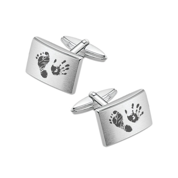 Zilveren Manchetknopen Gebold Rechthoek met Hand en/of voetafdrukjes - Sterling Zilver