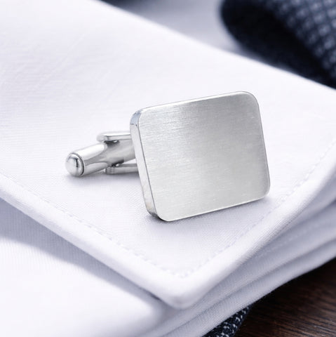 Manchetknopen Rechthoek Mat afgeronde hoeken met Datum en Lettergravure - Zilverkleurig