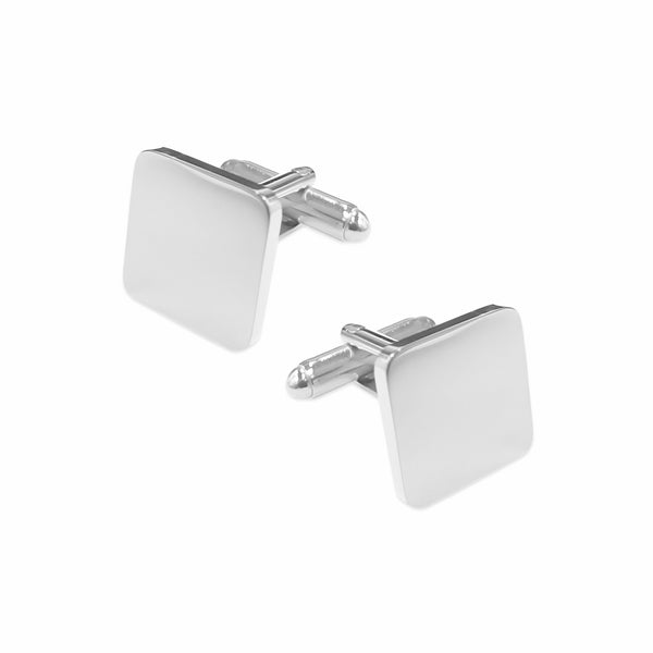 Manchetknopen Vierkant glans afgeronde hoeken met Logogravure - Zilverkleurig