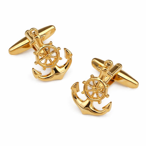 Manchetknopen Anker en Stuurwiel Goudkleurig