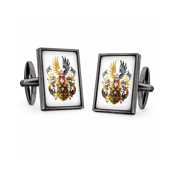 Tijdelijk niet leverbaar - Manchetknopen Rechthoek met uw eigen Familiewapen - Antraciet