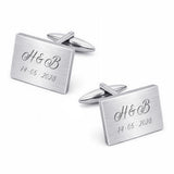 Rechthoekige Zilverkleurige Manchetknopen met Matte Afwerking en Persoonlijke Gravure