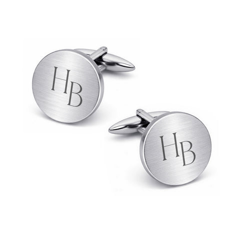 Manchetknopen Rond Mat met Lettergravure - Zilverkleurig