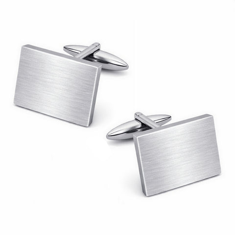 Manchetknopen Rechthoek Mat met uw Familiewapen gravure - Zilverkleurig