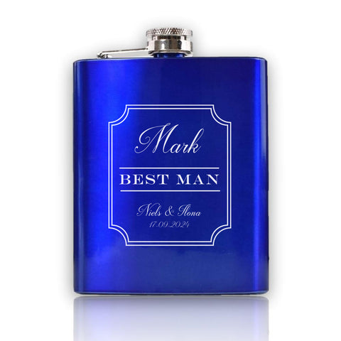 Heupfles Blauw Hoogglans inclusief Best Man gravure