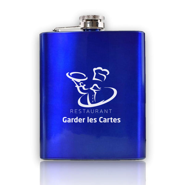 Heupfles Blauw Hoogglans inclusief Logo gravure